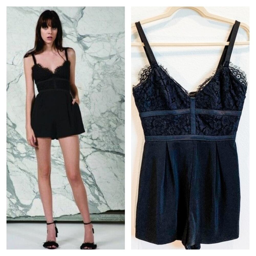 Keepsake The Label Black Interlude Lace Sleeveless Romper Pockets XS